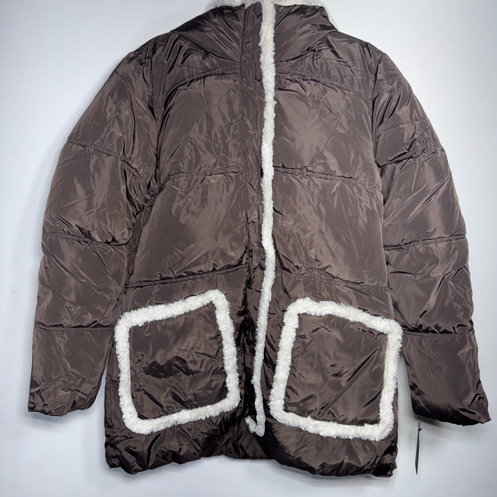 Kenneth Cole Chocolate Puffer Jacket with Ivory Accents